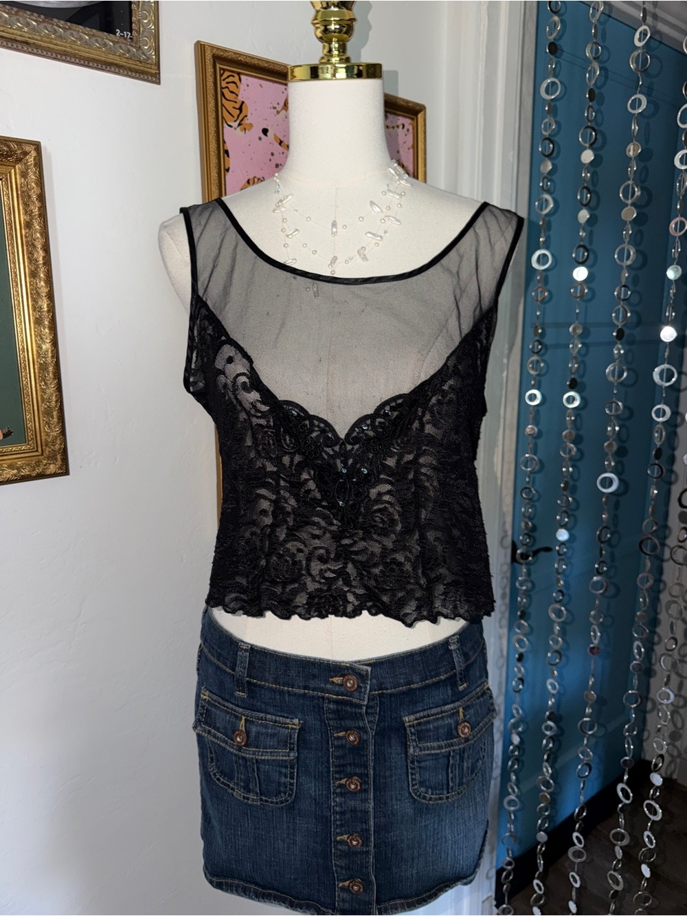 Vintage Y2K Sheer Black Lace Camisole